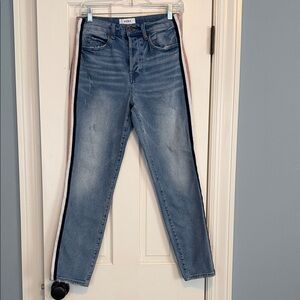 pistola faded blue skinny jeans with navy and pink side stripes